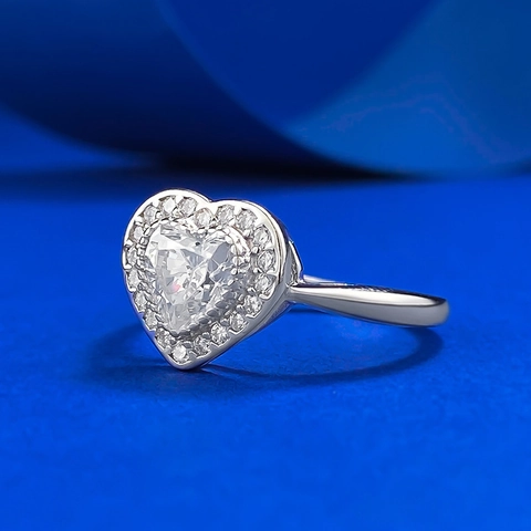 Élégante Bague en Argent Sterling 925 en Forme de Cœur avec Strass Blancs pour Femmes Mode Halo Pave Cœur Bijoux Cadeau