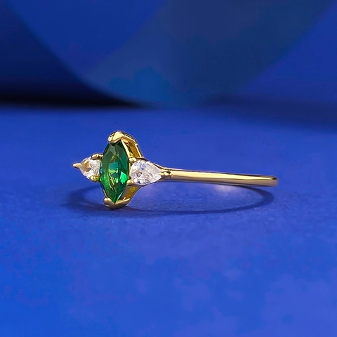 Vintage 925 Sterlingsilber Marquise-Schliff Grüner Strass Halo Ring Für Damen Gold Vergoldet Einfacher Eleganter Smaragd-Stil Schmuck