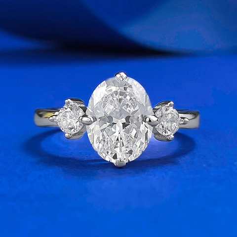 925 Sterling Zilver Ovaal Geslepen Strass Ring Voor Vrouwen Mode Drie Steentjes Verlovingssieraden Cadeau Ingelegde Zilveren Ring