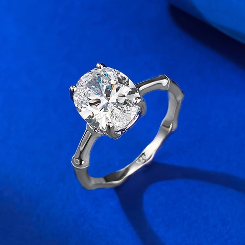 S925 Sterling Zilveren Bamboeknoop Ring Voor Vrouwen Ovaal Wit Strass Ingelegd Minimalistisch Geometrisch Vingerring Sieraden