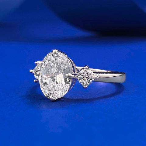 925 Sterling Zilver Ovaal Geslepen Strass Ring Voor Vrouwen Mode Drie Steentjes Verlovingssieraden Cadeau Ingelegde Zilveren Ring