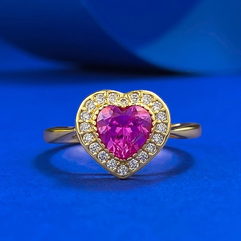925 Sterlingsilber Herzform Rosa Strass Ring Für Damen Mode Halo Eingelegt Fingerring Schmuck Valentinstag Geschenk