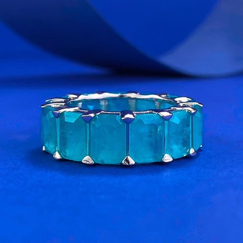 Anillo en Fila de Plata de Ley 925 Con Diamantes de Imitación Verde Paraiba para Mujer Elegante Anillo de Eternidad de Corte Rectangular