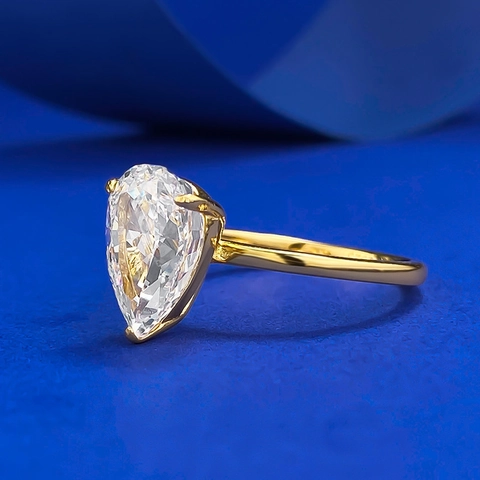 925 Sterling Silver Pear Cut Rhinestone Ring Gold Plated Water Drop Shape Geometric Ring For Women Fashion Jewelry