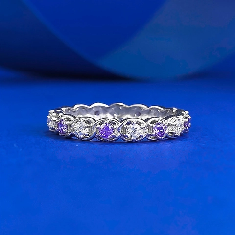 S925 Sterlingsilber Eternity Ring Lila Und Weiß Rund Zirkonia Eingelegt Welle Band Ring Für Damen Mode Schmuck Geschenk