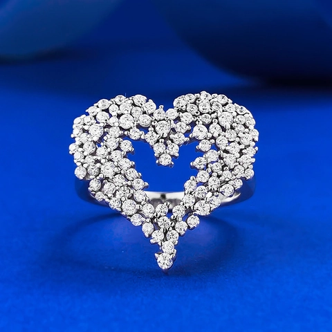 925 Sterling Silber Herz Ring Funkelnd Full Strass Eingelegt Hohl Romantisch Pendler Finger Schmuck Für Damen Valentin Geschenk