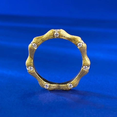 925 Sterlingsilber Ring Bambus Design Vergoldet Handgefertigter Gebürsteter Strass Eingelegter Ring Für Damen Mode Täglicher Schmuck Geschenk