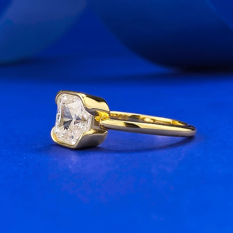 925 Sterling Silver Gold Plated Radiant Cut Rhinestone Ring For Women Geometric Bezel Setting Minimalist Luxury Jewelry Gift