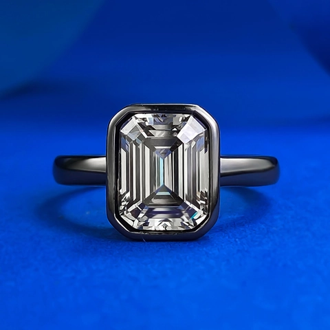 Anello Vintage in Argento Sterling 925 Con Zirconia Taglio Smeraldo Per Donna Gioielli Minimalisti Neri Geometrici Eleganti