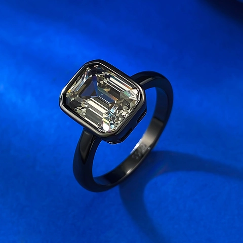Anello Vintage in Argento Sterling 925 Con Zirconia Taglio Smeraldo Per Donna Gioielli Minimalisti Neri Geometrici Eleganti