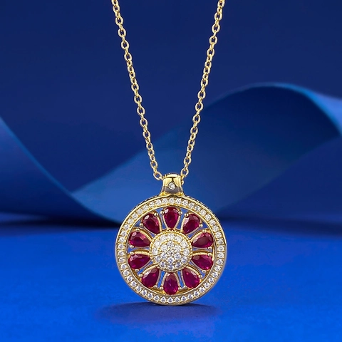 925 Sterlingsilber Vergoldete Blume Anhänger Halskette Für Damen Chinesischer Stil Reichtum Blüte Strass Eingelegter Schmuck Geschenk