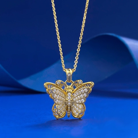 S925 Sterling Silver Gold Plated Hollow Butterfly Pendant Necklace With Rhinestones Adjustable Cross Chain For Women Jewelry Gift
