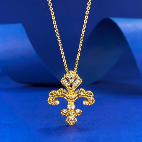 S925 Sterlingsilber Fleur De Lis Anhänger Halskette Vintage Vergoldet Strass Eingelegt Schmuck Für Damen Geschenk Zubehör