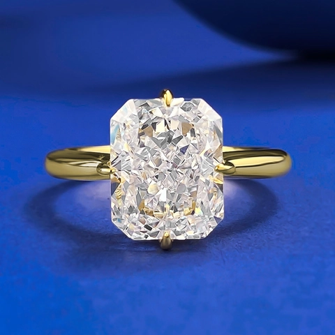 Anello in Argento Sterling 925 Placcato Oro Taglio Radiant Rettangolo Strass Donna Moda Geometrico Matrimonio Gioielli