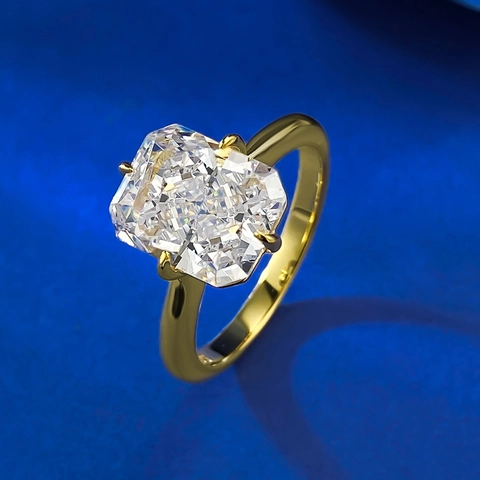 Anello in Argento Sterling 925 Placcato Oro Taglio Radiant Rettangolo Strass Donna Moda Geometrico Matrimonio Gioielli