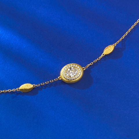 Pulsera Ajustable de Plata de Ley 925 Chapada en Oro Cepillado Ovalada con Diamantes de Imitación Vintage para Mujer Joyería