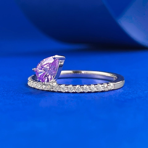 925 Sterling Silver Pear Shape Purple Rhinestone Ring Minimalist Romantic Waterdrop Finger Ring Jewelry For Women Gift