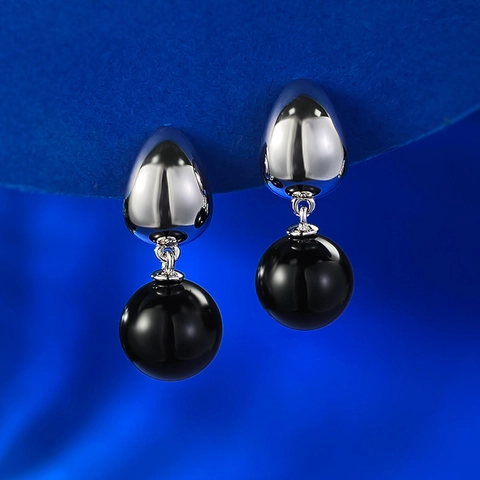 Eleganti Orecchini a Goccia in Argento Sterling 925 con Onice Nero per Donna Gioielli Minimalisti con Perla Artificiale Regalo Elegante
