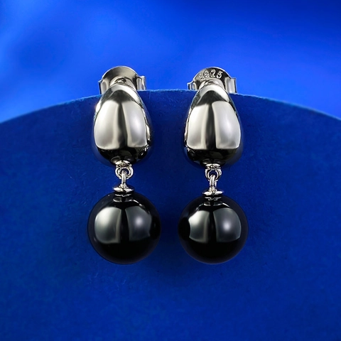Eleganti Orecchini a Goccia in Argento Sterling 925 con Onice Nero per Donna Gioielli Minimalisti con Perla Artificiale Regalo Elegante