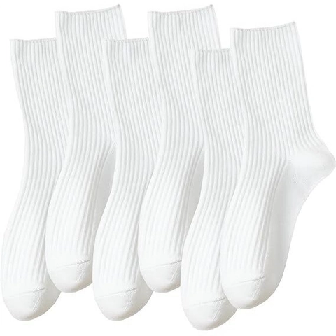 Calcetines Crew de Algodón para Mujer Minimalista Japonés Punto Acanalado Color Sólido Transpirables Sin Costuras