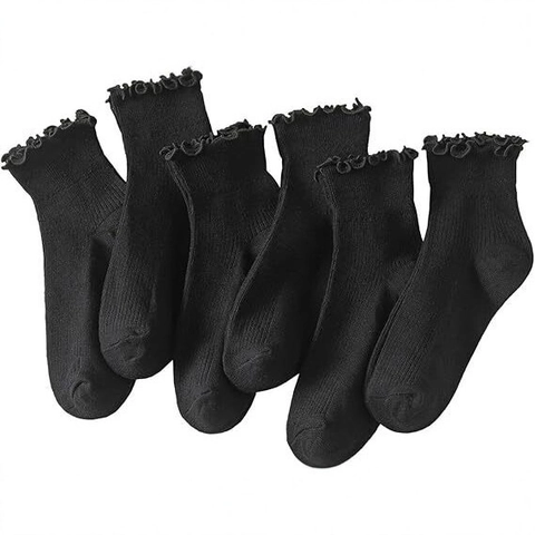 Calzini in Cotone con Bordo a Lattuga da Donna Traspiranti a Coste Calze Corte alla Caviglia Versatili Tinta Unita Moda Casual