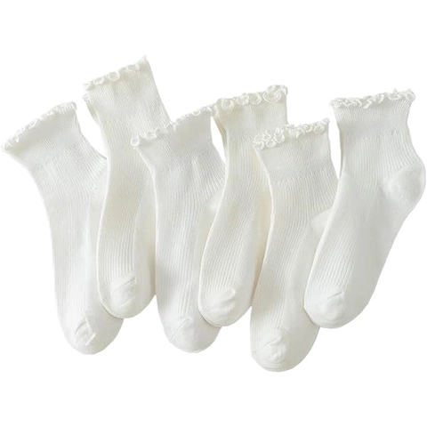 Women Lettuce Edge Ruffle Trim Cotton Socks Breathable Ribbed Knit Short Ankle Socks Versatile Solid Color Fashion Casual Hosiery