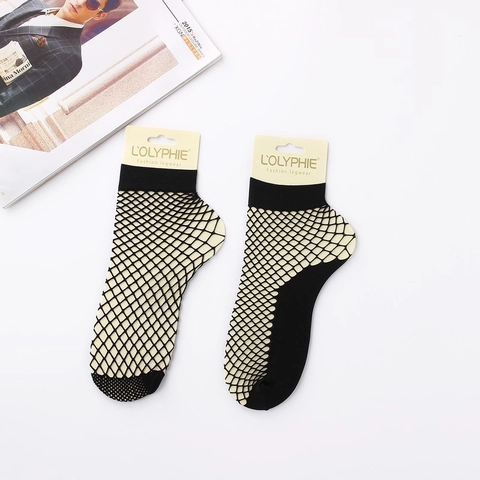 Calzini a Rete da Donna Alla Moda Incavi a Maglia Bassa Neri in Nylon Elastici Traspiranti Punta Rinforzata Calzini Corti