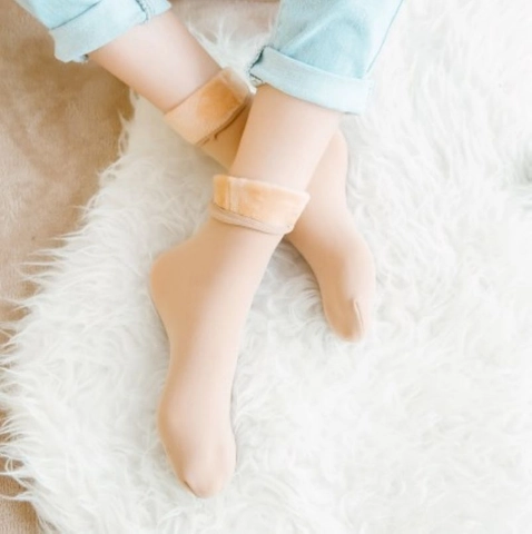 Chaussettes de Neige d'Hiver Chaudes et Épaisses Doublées de Polaire pour Femmes Couleur Unie Chaussettes de Sommeil