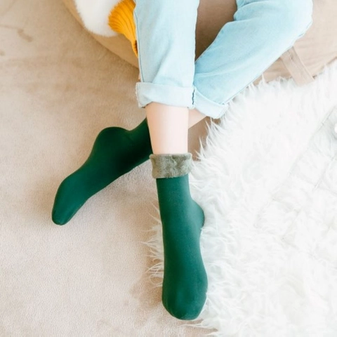 Chaussettes de Neige d'Hiver Chaudes et Épaisses Doublées de Polaire pour Femmes Couleur Unie Chaussettes de Sommeil