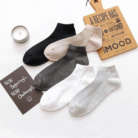 Chaussettes Bateau Invisibles en Maille de Coton pour Hommes Respirantes Coupe Basse Décontractées Été Couleur Unie Lot de 5 Paires