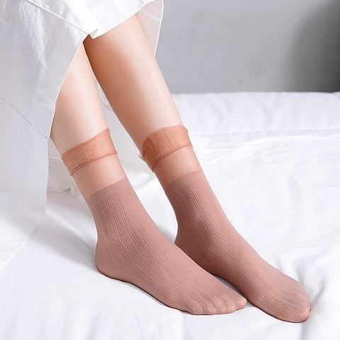 Calcetines Japoneses con Ribete de Encaje para Mujer Nailon Transparente con Volantes de Malla de Canalé Calcetines de Moda
