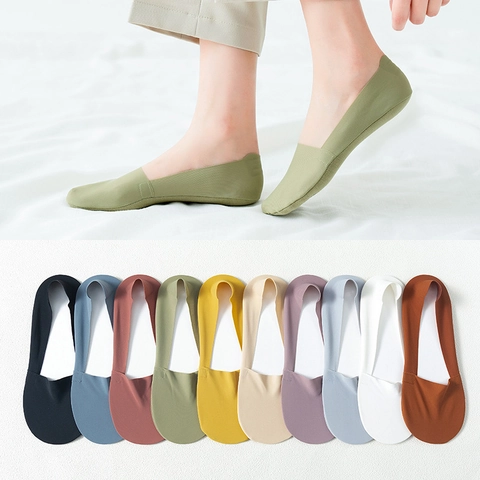 Women Seamless Ice Silk No Show Socks Non-Slip Silicone Polyamide Low Cut Invisible Boat Socks Summer Thin Liner Socks