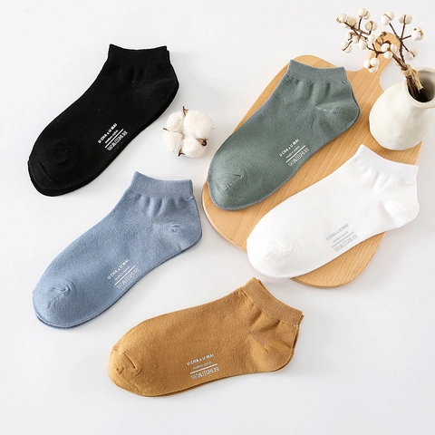 Calcetines Cortos de Algodón para Hombre Transpirables Casuales de Negocios Color Sólido Letras Estampadas de Verano Delgados