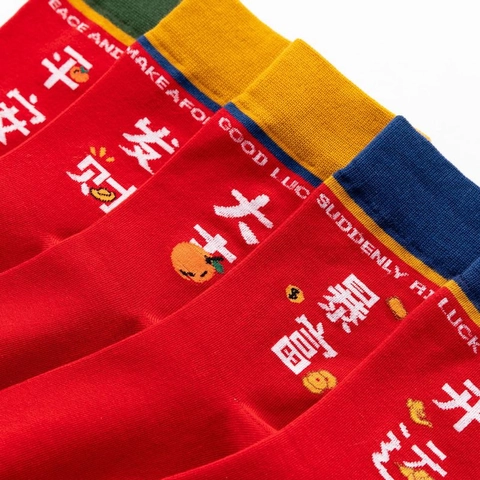 Chaussettes Rouges du Nouvel An Chinois Homme Femme Motif Caractères Chanceux Coton Chaussettes Mi-Mollet Bénédiction