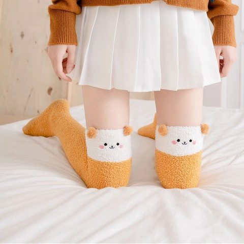 Women Winter Over Knee Fuzzy Socks Thick Warm Acetate Fiber Home Sleeping Socks Cartoon Animal Panda Bear Thigh High Socks