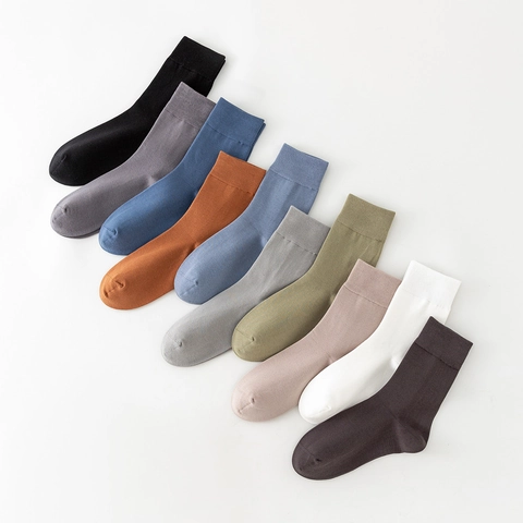 Calcetines de Media Caña de Algodón Peinado para Hombre Color Sólido Acanalados Transpirables Absorbentes de Sudor Sin Costuras