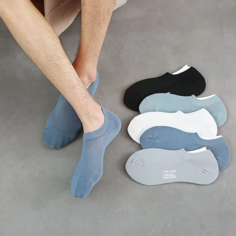 Calcetines Tobilleros de Algodón Casual para Hombre Transpirables de Malla Invisibles para Deporte Diario Color Sólido