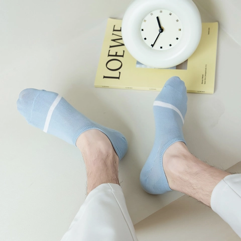 Men No Show Socks Cotton Thin Summer Low Cut Invisible Boat Socks Solid Color Striped Non-slip Silicone Grip Casual Hosiery