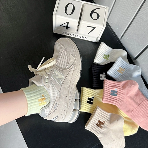 Women's Cotton Blend Embroidered No Show Socks Minimalist Letter H Pattern Breathable Sweat Absorbent Low Cut Boat Socks Everyday Casual Hosiery