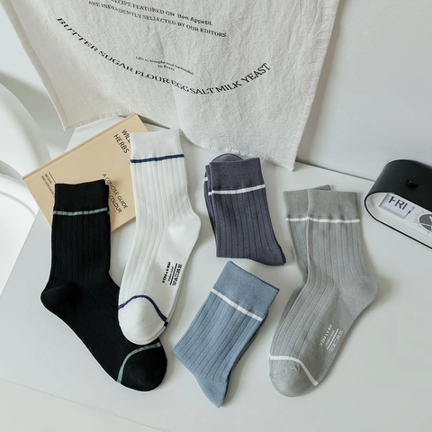 Herren Minimalistisch Baumwolle Wadensocken Gerippt Gestreift Business Casual Atmungsaktiv Schweißabsorbierend Socken Für Herren Alltag
