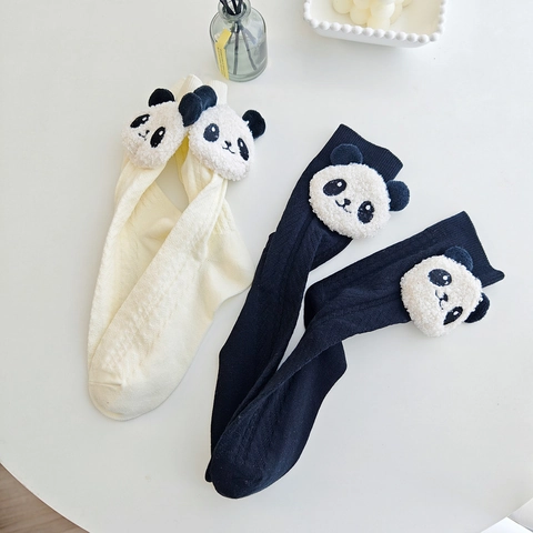 Damen Süße 3D Plüsch Panda Kopf Mittelhohe Socken Baumwolle Koreanischer Stil Schweißabsorbierend Casual Fashion Socken Für Mädchen