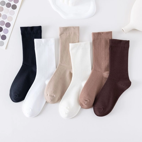Japanese Minimalist Women Cotton Mid-Calf Socks Solid Color Ribbed Wide Cuff Slouchy Socks For Autumn Winter Casual Daily Wear