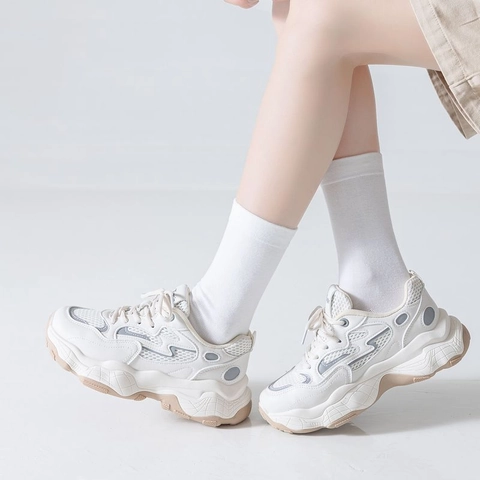 Japanese Minimalist Women Cotton Mid-Calf Socks Solid Color Ribbed Wide Cuff Slouchy Socks For Autumn Winter Casual Daily Wear