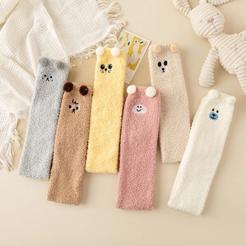 Women Winter Over Knee Socks Cartoon Animal Ears Thickened Warm Fleece Floor Socks Cute Sleep Socks Long Leg Warmers