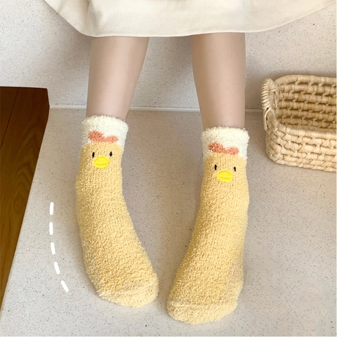 Women Thick Coral Fleece Winter Warm Home Socks Cartoon Animal Pig Chick Fuzzy Fluffy Cozy Sleep Socks For Indoor Floor