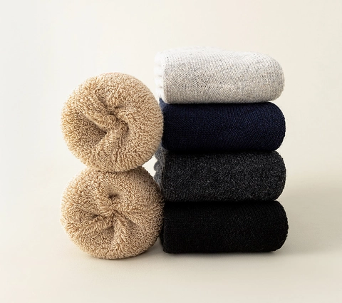 Thick Wool Socks For Men Women Winter Warm Cashmere Knitted Crew Socks Solid Color Minimalist Soft Thermal Casual Socks