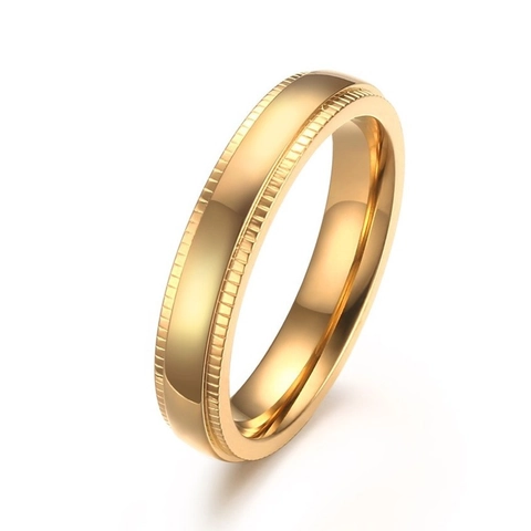Minimalist Stainless Steel Embossed Edge Band Ring For Women Men Gold Plated High Polished Fashion Jewelry Simple Wedding Ring