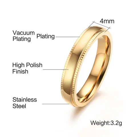 Minimalistisch Edelstahl Geprägt Rand Bandring Für Damen Herren Gold Überzogen Hochglanzpoliert Mode Schmuck Einfach Ehering