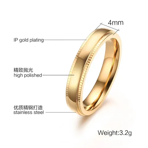 Minimalist Stainless Steel Embossed Edge Band Ring For Women Men Gold Plated High Polished Fashion Jewelry Simple Wedding Ring