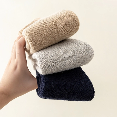 Winter Warm Wool Socks For Men Women Thickened Mid-calf Knitted Socks Solid Color Minimalist Casual Outdoor Thermal Socks
